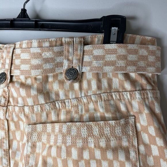 ULLA JOHNSON Waverly Printed Jeans Women 12 Tan Check Print Tapered 100% Cotton - Picture 7 of 14